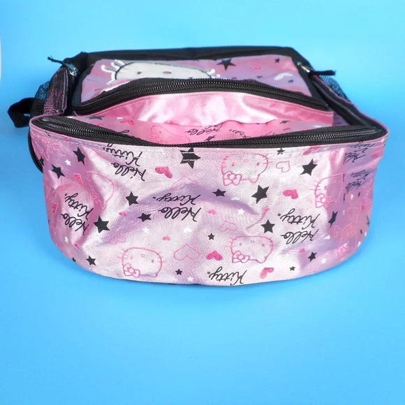 Hello Kitty Sanrio Light Pink Black Backpack Hearts Stars School Embroidered - Picture 12 of 14